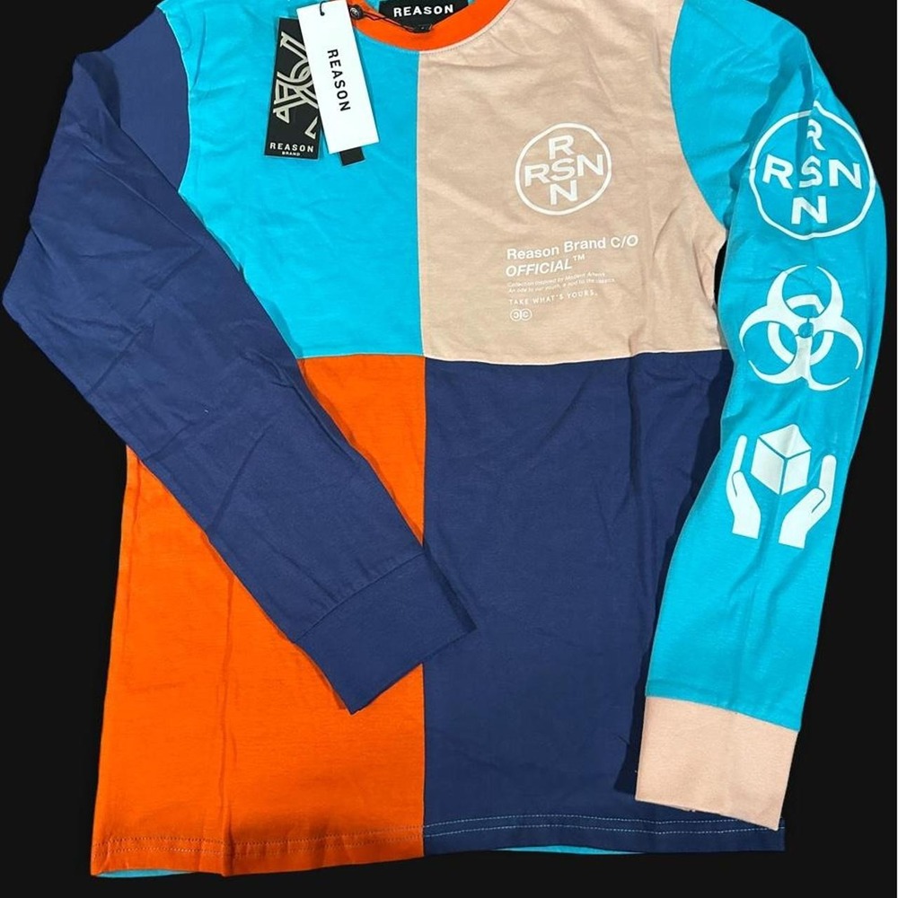 Reason Brand C/O Official Colorblock Long Sleeve Shirt Mens Small Multi-Color